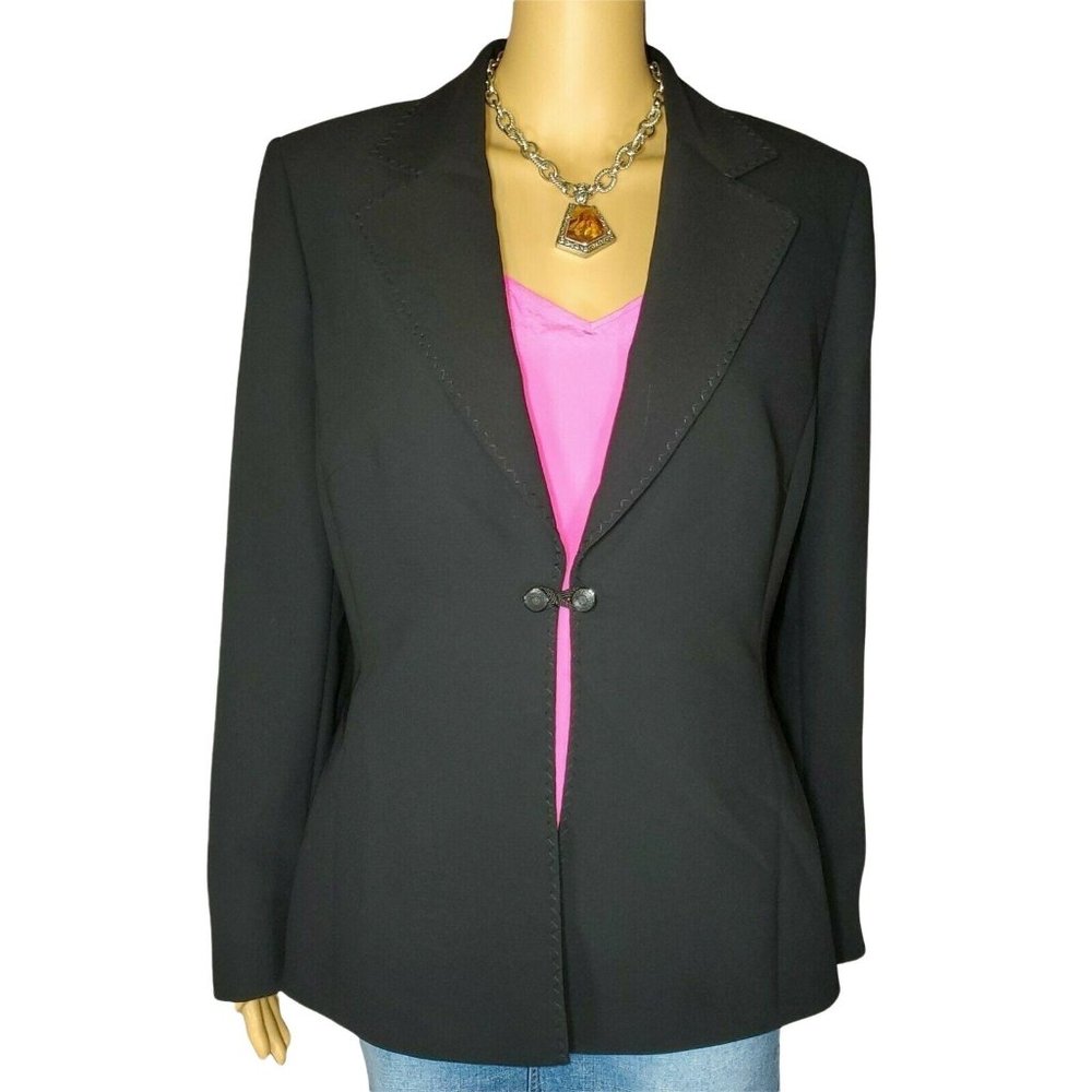 Tahari ASL Arthur S. Levine Black One Button Toggle Blazer Business Size 10